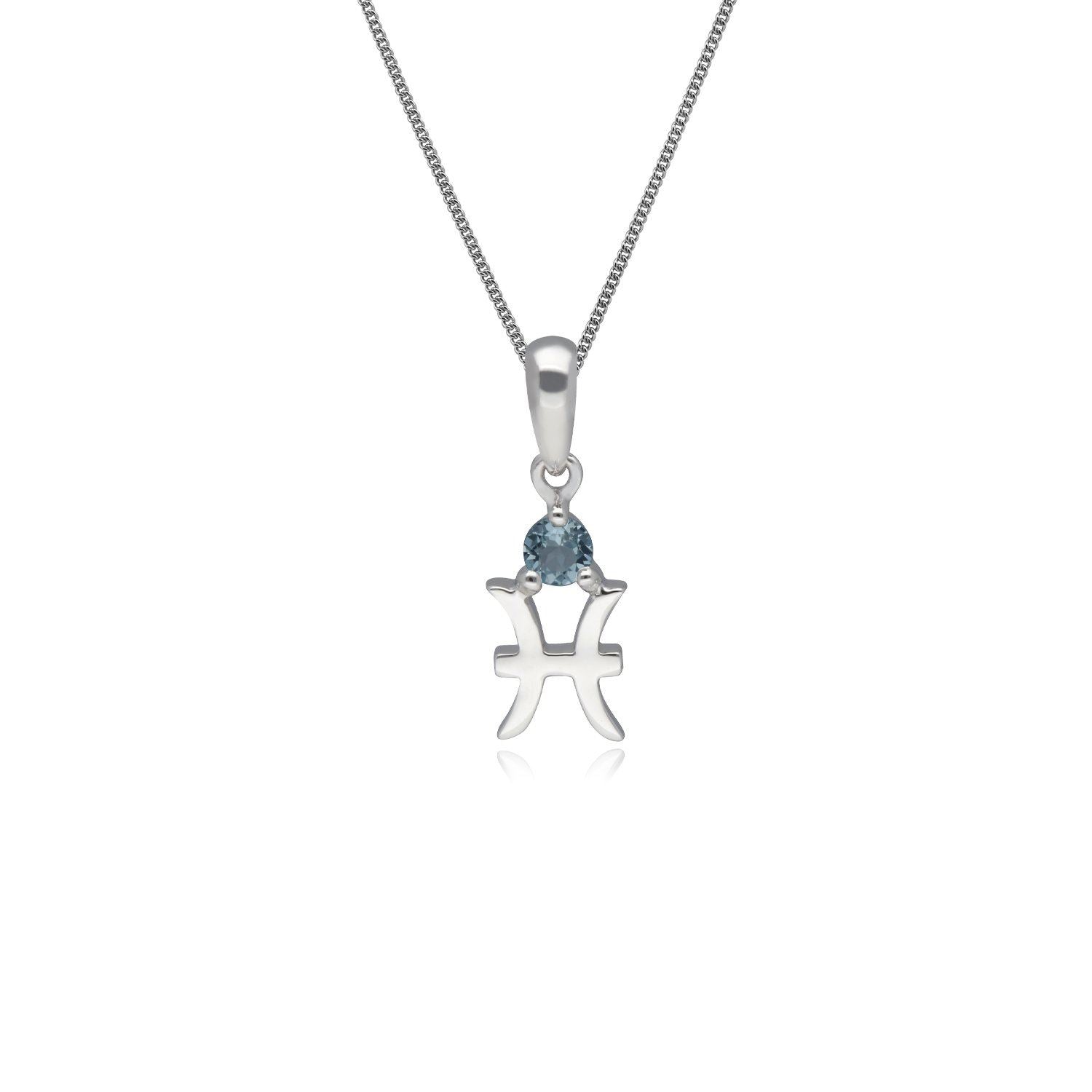Aquamarine Pisces Zodiac Necklace in 9ct White Gold