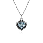 Collana con topazio, pendente a cuore in argento sterling con topazio azzurro e marcasite con catena da 45 cm
