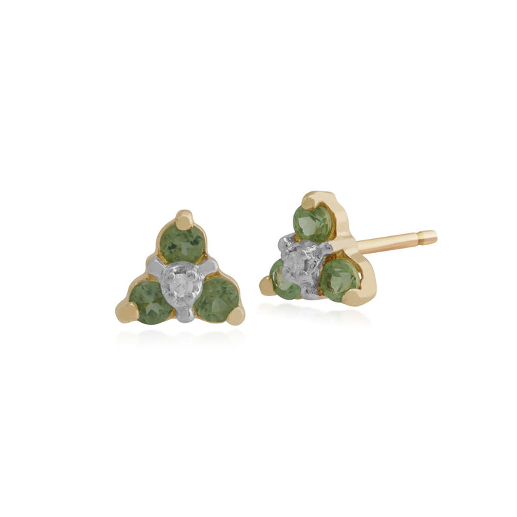 Ciondolo e orecchini floreali in oro giallo 375 con peridoto e diamante rotondo