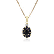 Pendente con montatura ovale in oro giallo da 9 ct con zaffiri e diamanti su catena da 45 cm