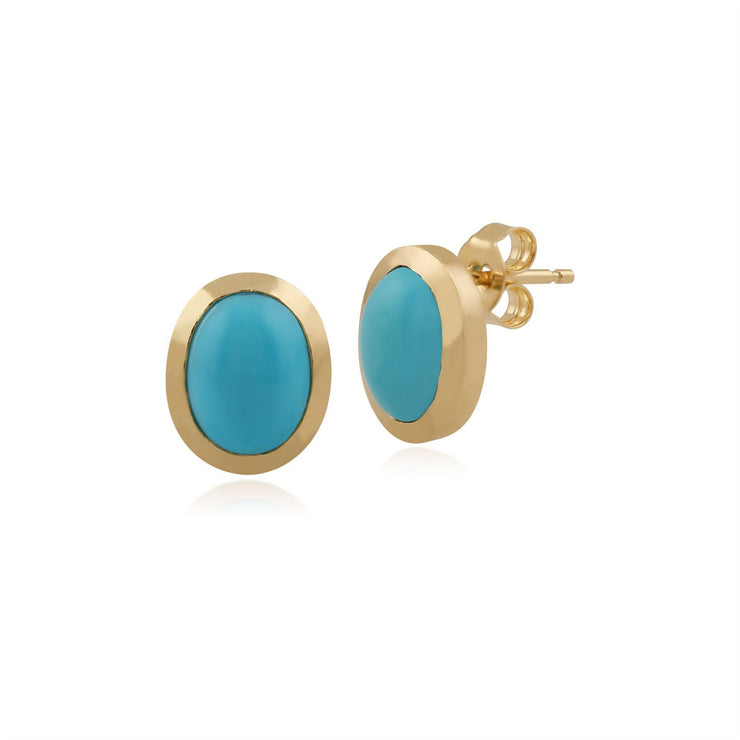 Orecchini classici con cornice ovale turchese in oro giallo da 9 ct da 1,72 ct