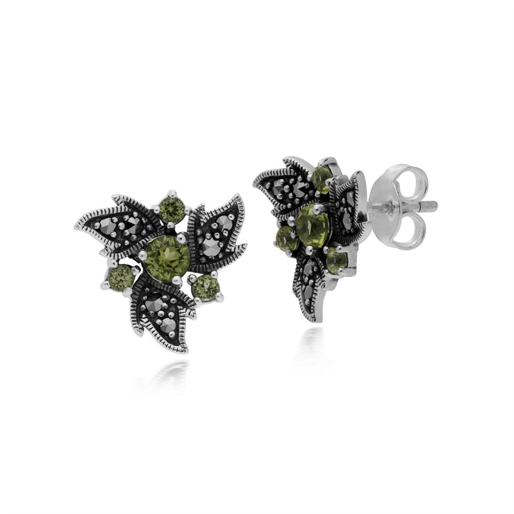 Orecchini con peridoto, peridoto in argento sterling e marcasite Nuovi orecchini floreali