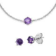 Classico bracciale e orecchini a lobo in argento 925 con ametista