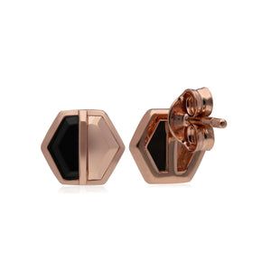 Black Onyx Hexagon Stud Earrings