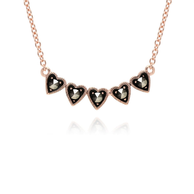 Bracciale e Collana Cuore in Argento 925 Placcato Oro Rosa Marcasite