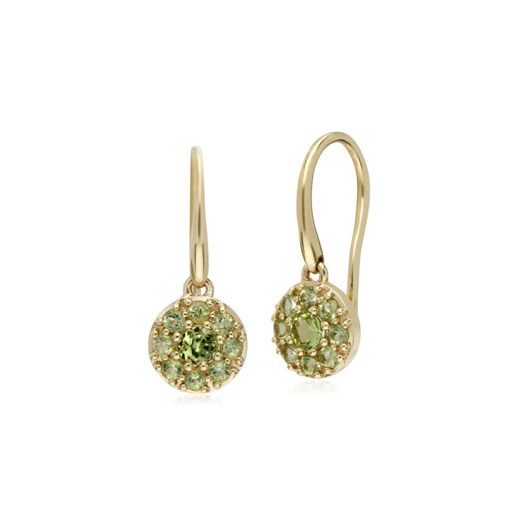 Orecchini pendenti con montatura rotonda in oro giallo con peridoto da 9 ct