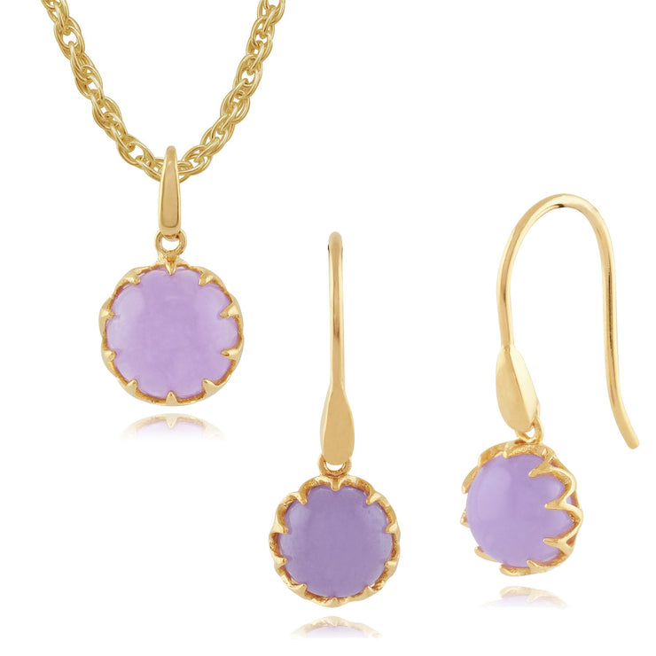 Orecchini pendenti e pendenti Classici in argento 925 placcato oro con castone rotondo in giada lavanda