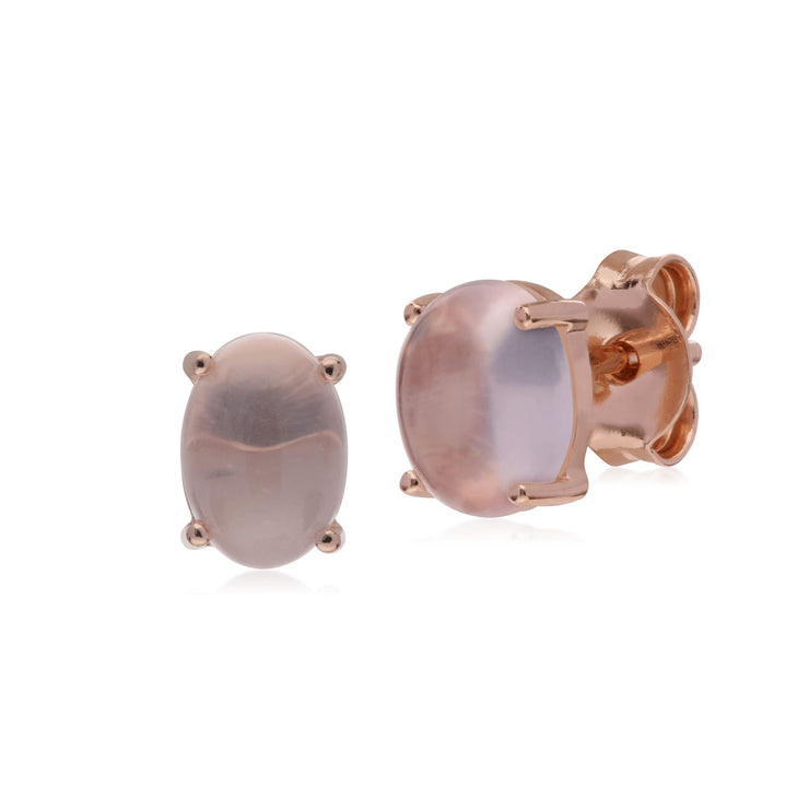 Orecchini ovali in quarzo rosa placcato oro rosa in argento sterling