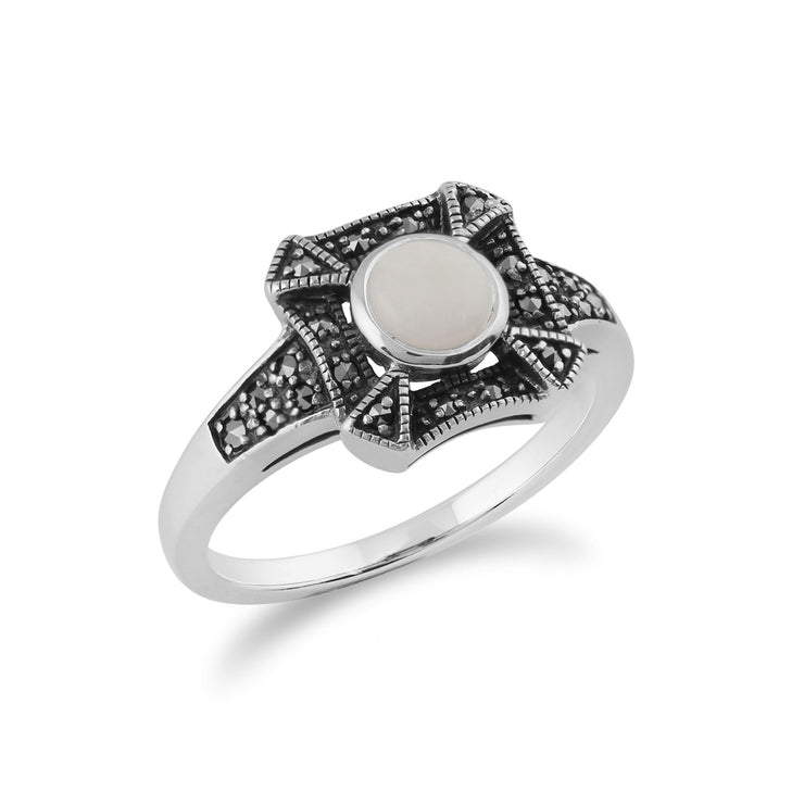 Anello Art Déco Gemondo, anello Art Déco in argento sterling 925 da 0,31 ct con opale e marcasite