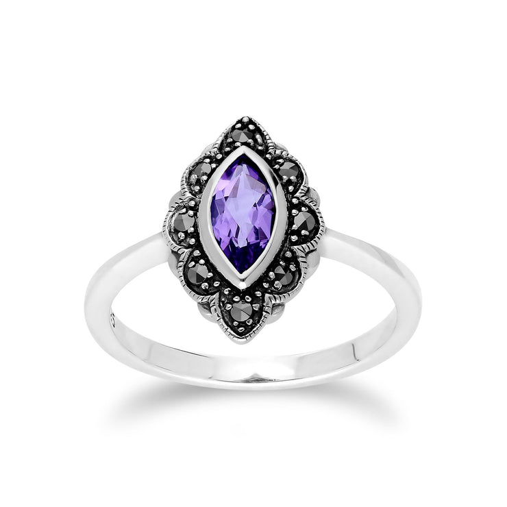 Anello Gemondo con ametista Argento sterling, marcasite di ametista e anello Art Nouveau - Ametista