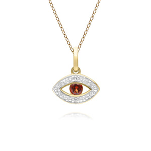 ECFEW™ Delicato Ciondolo Collana Evil Eye con granato e diamanti in oro giallo da 9 carati