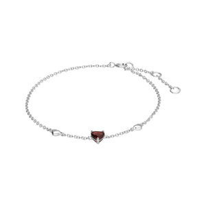 Red Garnet Gemstone Love Heart Bracelet in 9ct White Gold