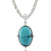 Ciondolo ovale cabochon turchese e orecchini pendenti in argento 925 stile Boho