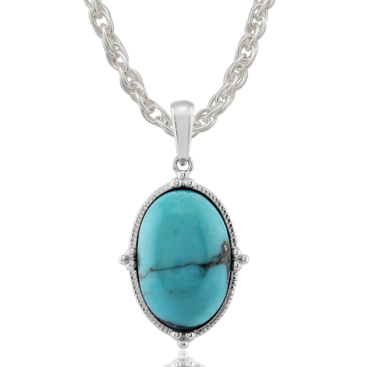 Ciondolo ovale cabochon turchese e orecchini pendenti in argento 925 stile Boho