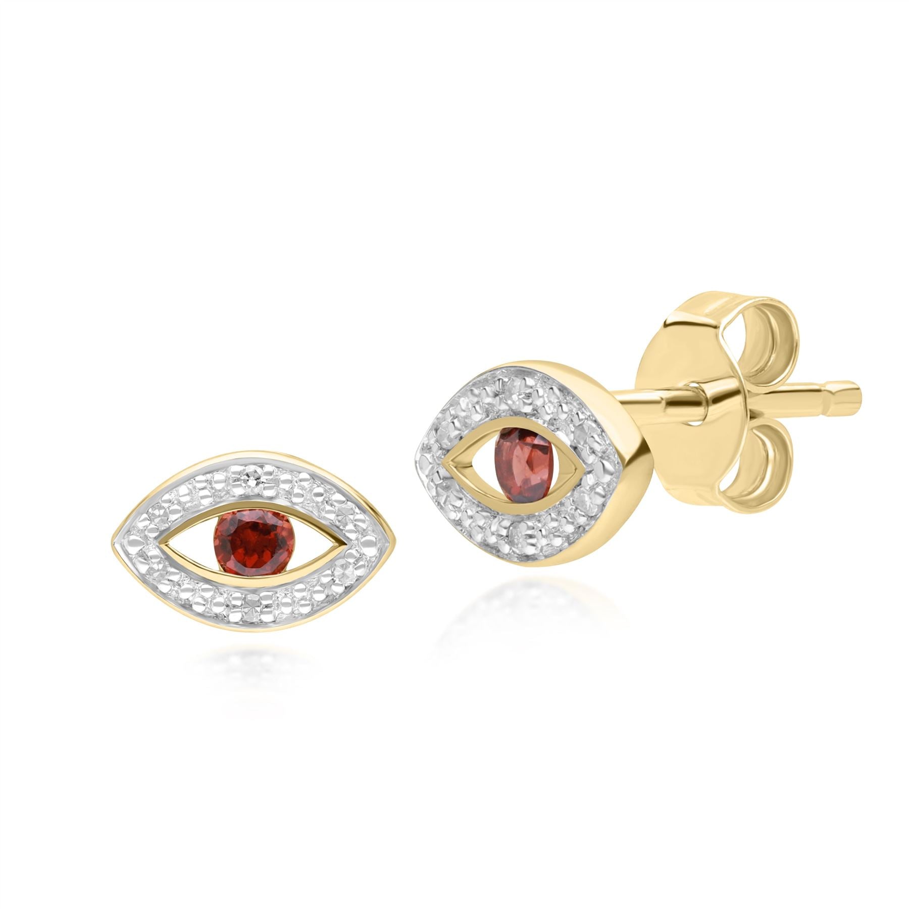 ECFEW™ Delicati Orecchini Evil Eye con granato e diamanti in oro giallo da 9 carati