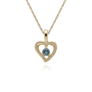 Collana con topazio azzurro, ciondolo a forma di cuore con topazio azzurro in pietra singola in oro giallo da 9 ct su catena da 45 cm
