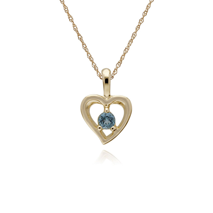 Collana con topazio azzurro, ciondolo a forma di cuore con topazio azzurro in pietra singola in oro giallo da 9 ct su catena da 45 cm