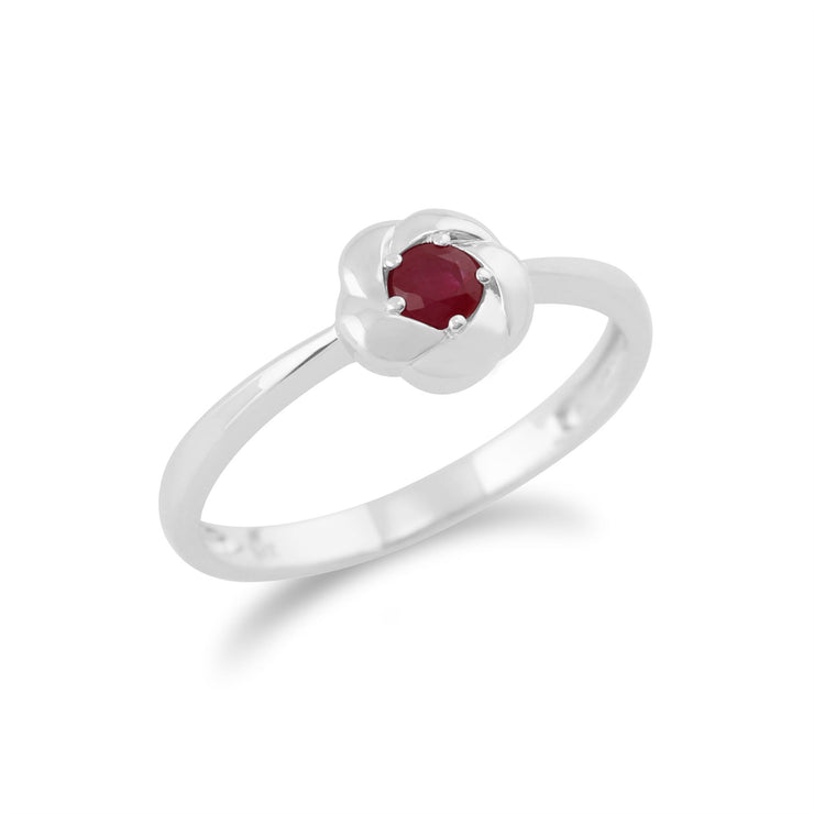 Anello con rubino Gemondo, trama intrecciata Anello con rubino in oro bianco da 9 ct da 0,21 ct