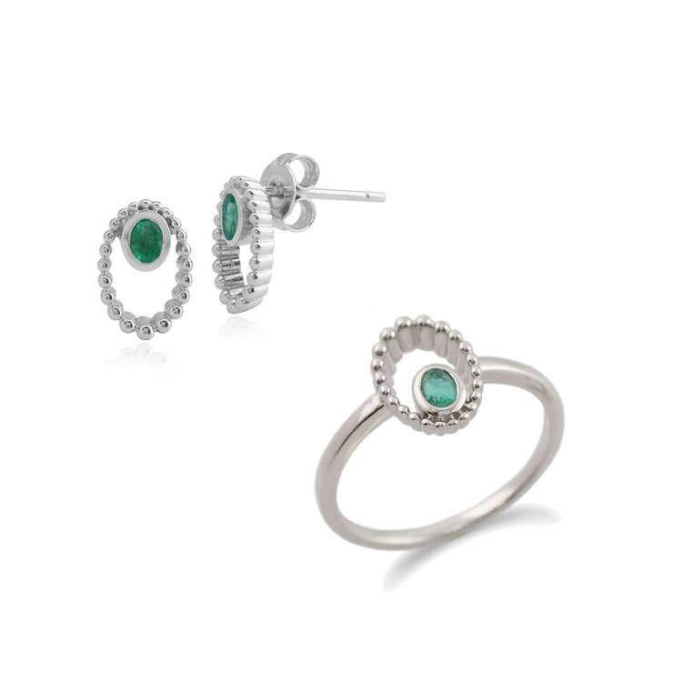 Orecchini ad anello e a bottone Classico castone con castone in argento 925 con smeraldo e smeraldo