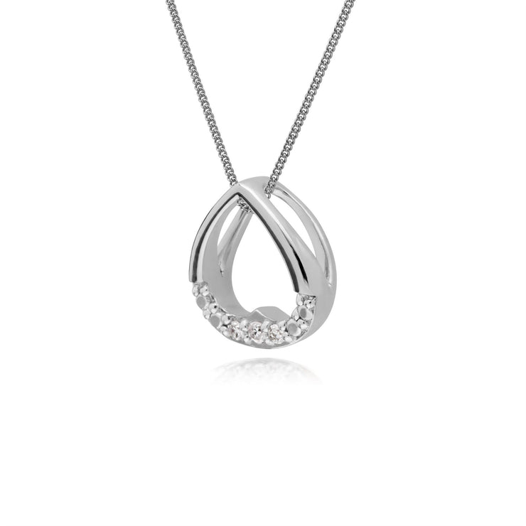 Collana con diamanti, ciondolo a forma di cuore con diamanti in oro bianco da 9 ct su catena da 45 cm