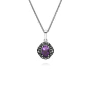 Collana in argento sterling con ametista ovale e marcasite da 45 cm