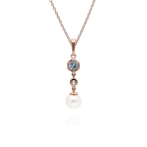 Modern Pearl, Aquamarine & Topaz Drop Pendant in Gold Plated Sterling Silver