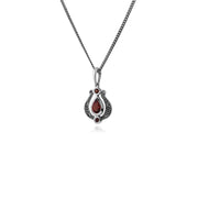 Collana Tulipano Stile Art Nouveau Argento 925 Granato Pera e Marcasite