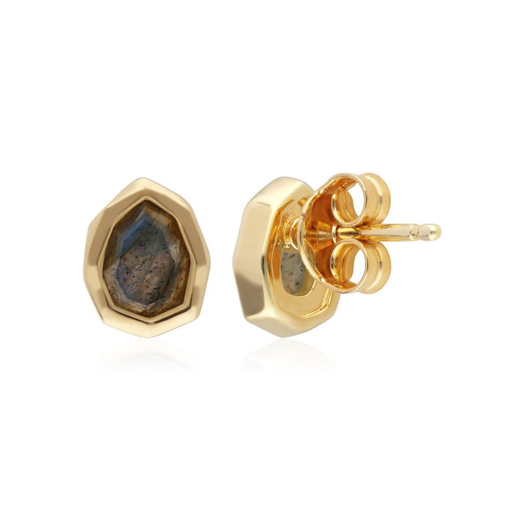 Orecchini a lobo irregolari con gemma B in argento 925 placcato oro con labaradorite