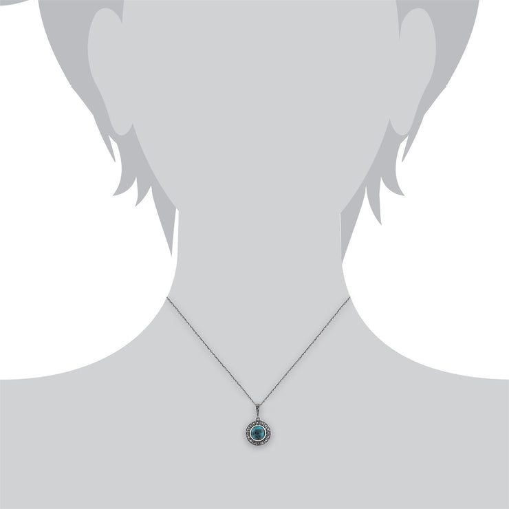 Ciondolo in stile Art Deco Argento 925 Cabochon di turchese e marcasite