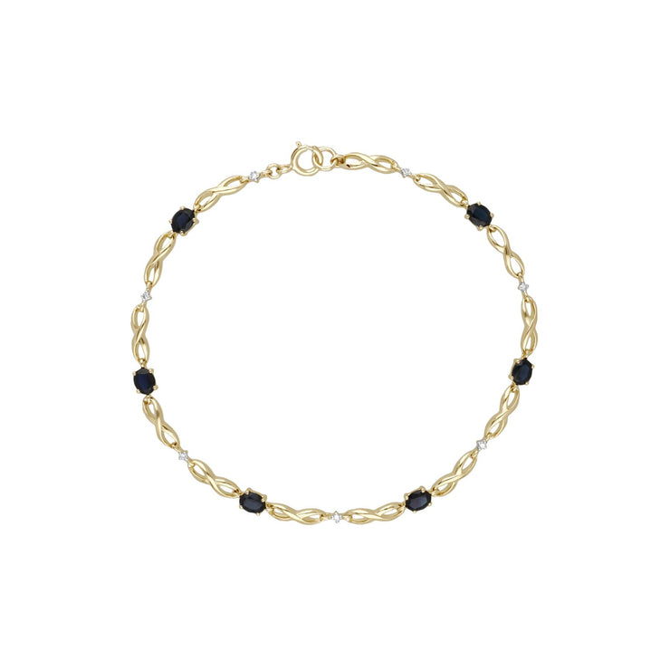 Bracciale da 19 cm con motivo infinito in oro giallo da 9 ct con zaffiri marquise e diamanti
