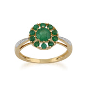 Anello Gemondo con smeraldo, anello con fiore di smeraldo e diamanti in oro giallo da 9 ct e 0,91 ct