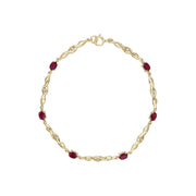 Bracciale tennis ovale da 18 cm con rubini e diamanti in oro giallo da 9 ct