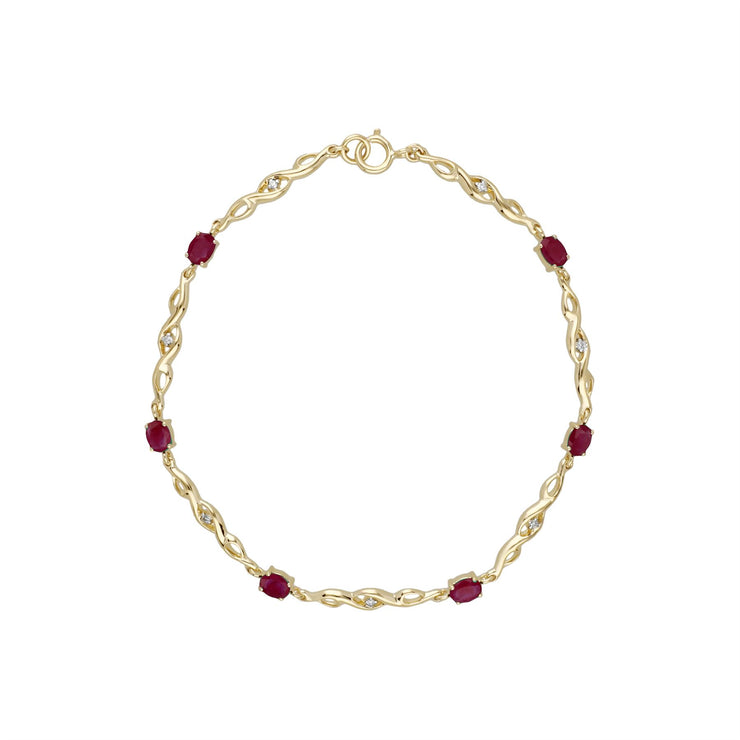 Bracciale tennis ovale da 18 cm con rubini e diamanti in oro giallo da 9 ct