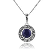 Anello e collana in stile Art Déco Argento 925 tondo con lapislazzuli e marcasite Halo
