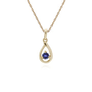 Collana con tanzanite, collana con gocce d'acqua in pietra singola di tanzanite in oro giallo da 9 ct, collana da 45 cm