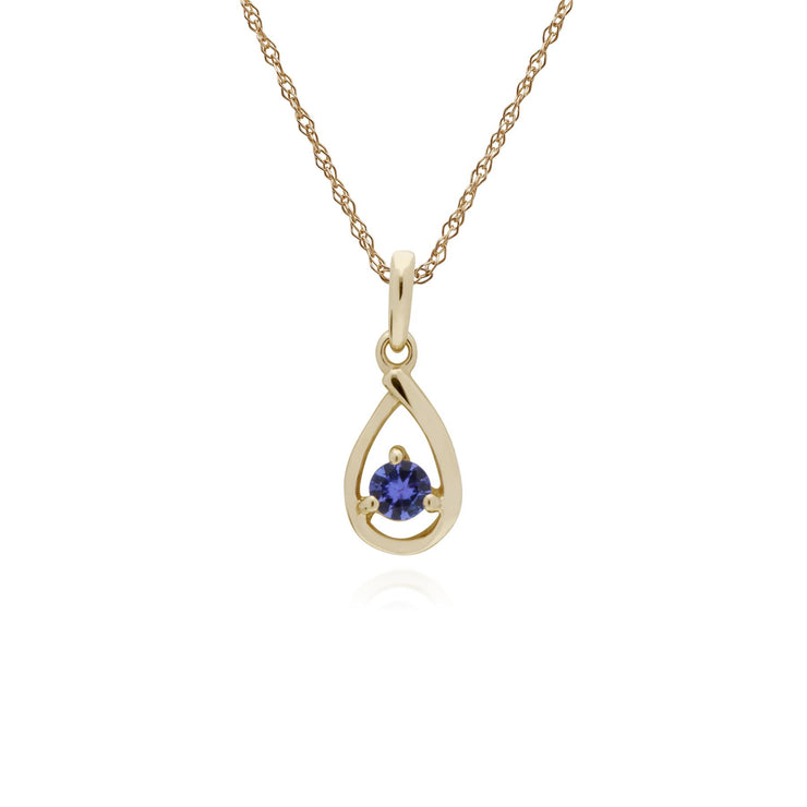 Collana con tanzanite, collana con gocce d'acqua in pietra singola di tanzanite in oro giallo da 9 ct, collana da 45 cm