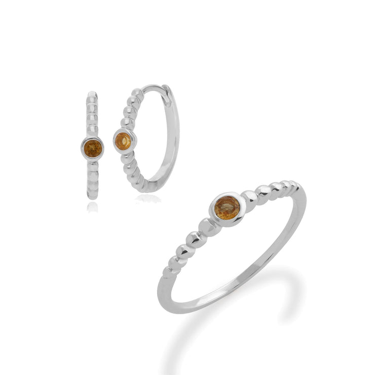 Anello Essentiel in argento 925 con citrino e orecchini a cerchio