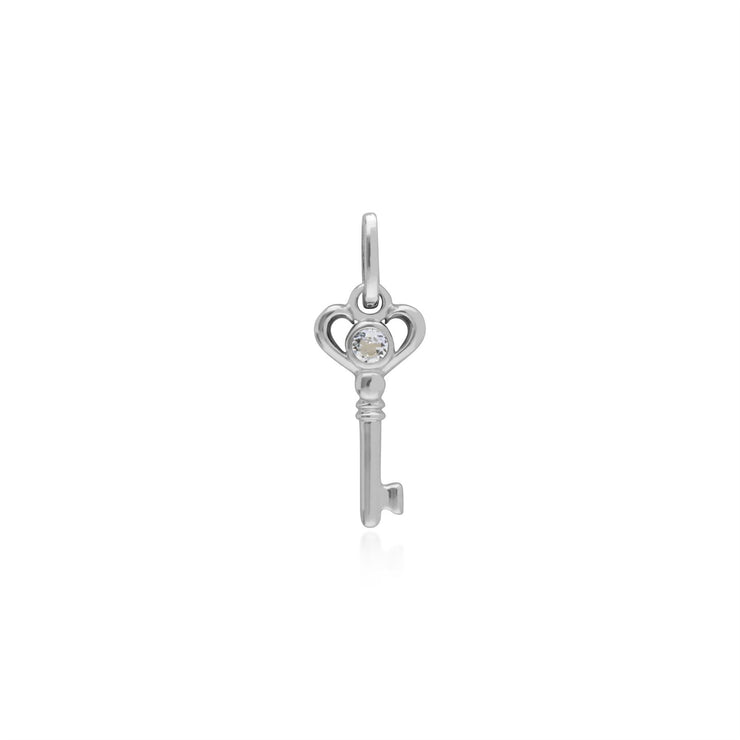 Classico ciondolo con lucchetto a cuore in argento 925 e ciondoli chiave con topazio bianco
