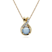 Collana con topazio azzurro, pendente a forma di bacio con topazio azzurro in oro giallo da 9 ct e diamante rotondo su catena da 45 cm