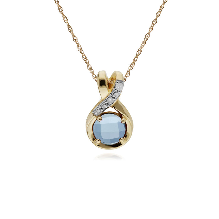 Collana con topazio azzurro, pendente a forma di bacio con topazio azzurro in oro giallo da 9 ct e diamante rotondo su catena da 45 cm