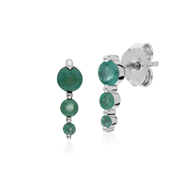 Collana e bracciale classici con tre pietre di smeraldo tondo in argento 925