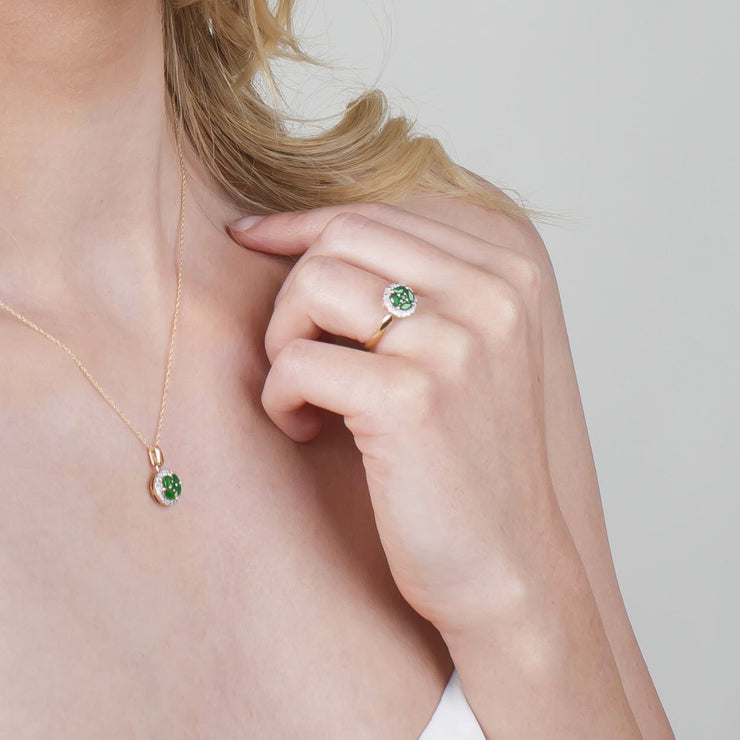 Anello Gemondo in oro giallo da 9 ct con smeraldi e diamanti Halo