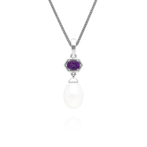 Modern Pearl & Amethyst Ring & Pendant Set in Sterling Silver