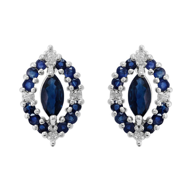 Orecchini classici con zaffiro marquise e diamanti in stile grappolo in argento 925