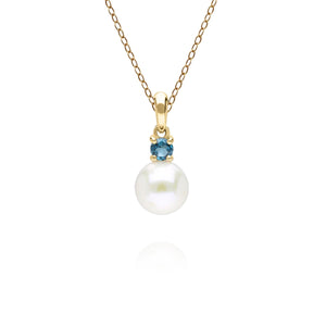 Modern Pendente collana di Perle e Topazio in oro giallo 9 ct