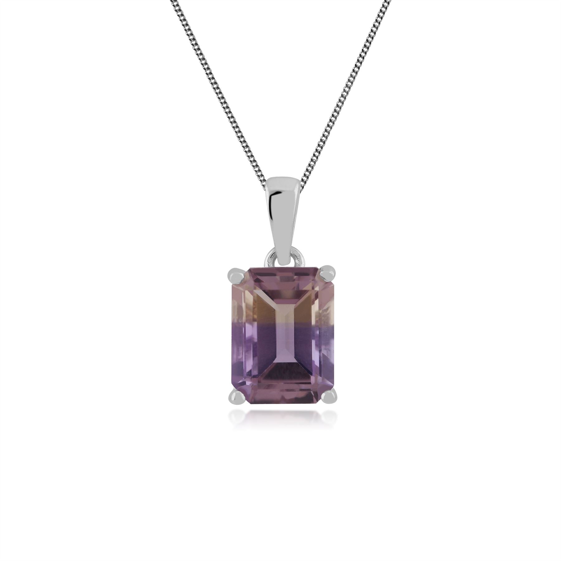 Classico anello baguette ametrino in argento 925 e pendente con griffe