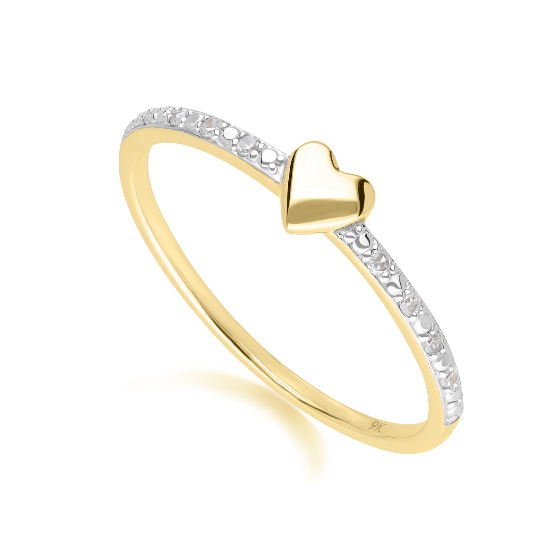 Anello Delicato Cuore Amore a fascia con diamanti in oro giallo da 9 carati