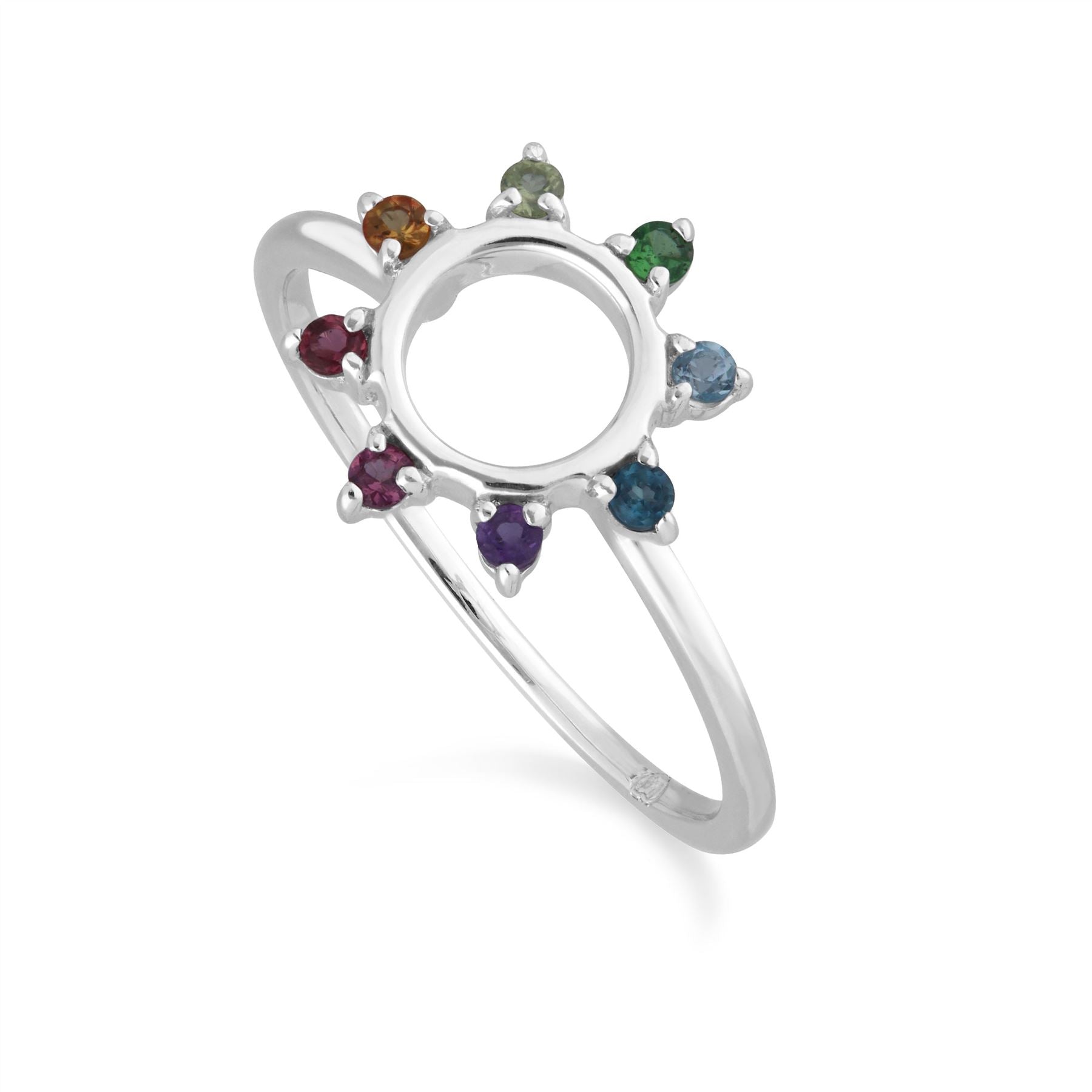 Rainbow Sunburst Ring in 925 Sterling Silver