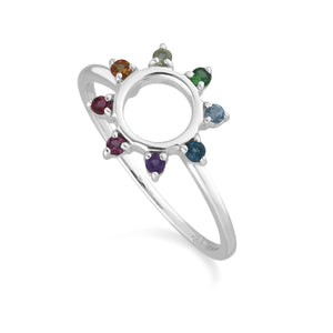 Rainbow Sunburst Ring in 925 Sterling Silver