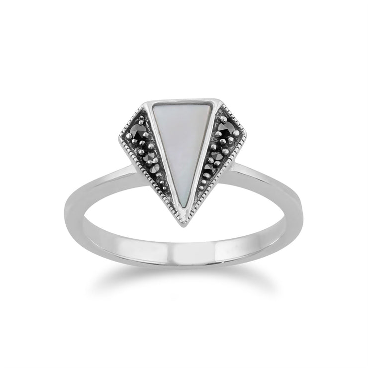 Anello Gemondo Marcasite, argento sterling 925 Madreperla e anello Art Déco marcasite